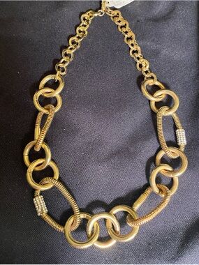 Chunky Gold-tone Round Links and Oval Links with Rhinestones Necklace. 9.5” Drop